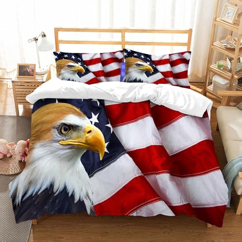 NIOYNJIS Ropa de Cama. Cubierta de Gran Comodidad,Hecha de algodón 100% Suave y Delicado,Muy amigable con la Piel,Águila Calva norteamericana en la Bandera Estadounidense,178x208cm