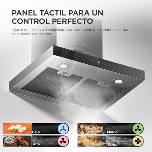 Miniatura 6 de COMFEE' KWH-TSHM77SS-60 T-Shape Campana Extractora, 650 m³/h, 60 cm，A+++ | Control por Gestos y Táctil, Motor BLDC, Filtro 5 Capas, LED Iluminación, Recirculación y Canalización, Acero Inoxidable