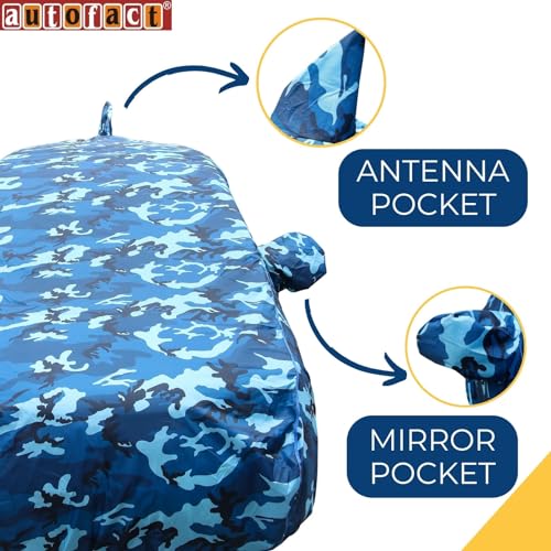 Image of Autofact 100% Waterproof Car Body Cover Compatible with Maruti Swift (2018 to 2023), with Mirror and Antenna Pockets,4x4 American Matty, Long Lasting Durable Material, Camouflage Airforce Look