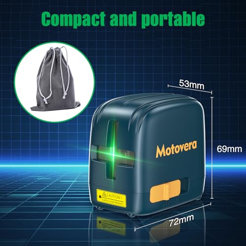 Image of Motovera Laser Level,Cross Line Laser with Self-Leveling,Green Cross Line with Vertical and Horizontal,Accurate leveler tool for Picture Hanging Home Decoration,Battery Included lazer level