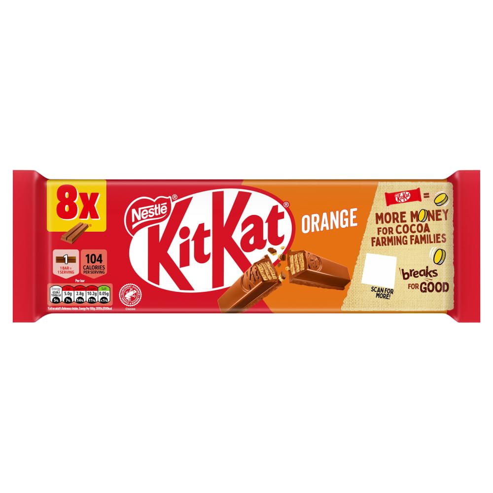 KitKat 2 Finger Orange Chocolate Biscuit Bars – 8 Pack (8 x 20.7 g) | Crunchy Wafer Fingers with Zesty Orange Flavour | Refreshing Snack or Shareable Treat