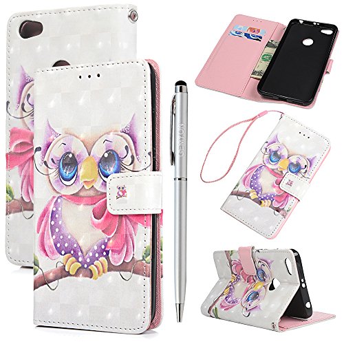 Funda Xiaomi redmi Note5A,GEMYON Libro de Cuero Con Tapa y Cartera Carcasa PU Cuero Con TPU Silicona Case Interna Suave Soporte Plegable Ranuras para Tarjetas y Billetera Cierre Magnético para Xiaomi redmi Note5A Pink Purple Owl