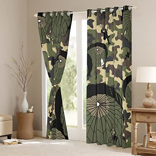 Camouflage Curtains Military Parachute Window Curtains for Bedroom Living Room for Kids Boys Girls Camo Window Drapes Army Green Black Window Treatments W52*L63 - Image 3