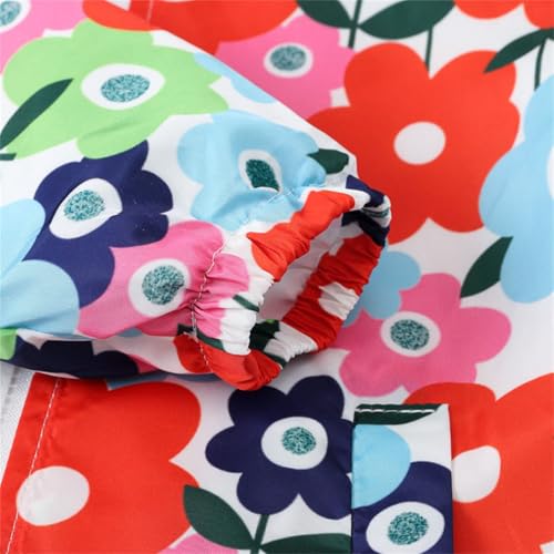 Boys Girls Waterproof Windbreaker Jacket Fashion Rainproof Hoodie Kids Long Sleeve Zip Up Flower Print Thin Coat2