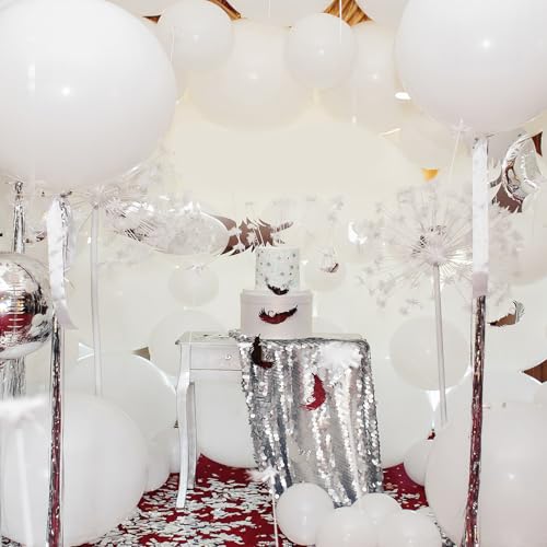 Image of RUBFAC 135pcs White Balloons Different Sizes 18 12 10 5 Inch for Garland Arch, Latex Balloon Globos for Wedding Birthday Party Baby Shower Anniversary Baptism Decorations