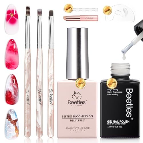 Beetles Blooming Gel, esmalte gel blanco y set de pinceles miniatura 1