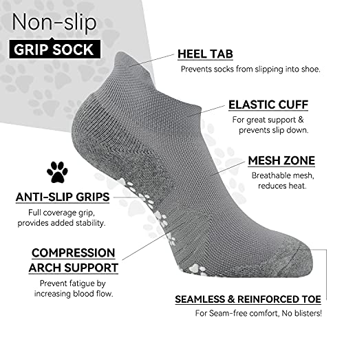 Kitnsox Men's Cotton Ankle Cushioned Slip Resistant Socks, Unisex Non Slip Grip Socks For Yoga, Bikram, Hospital, Pilates, Barre, Kickboxing (L-Xl, 2 Pack, Light Grey) #TOP1