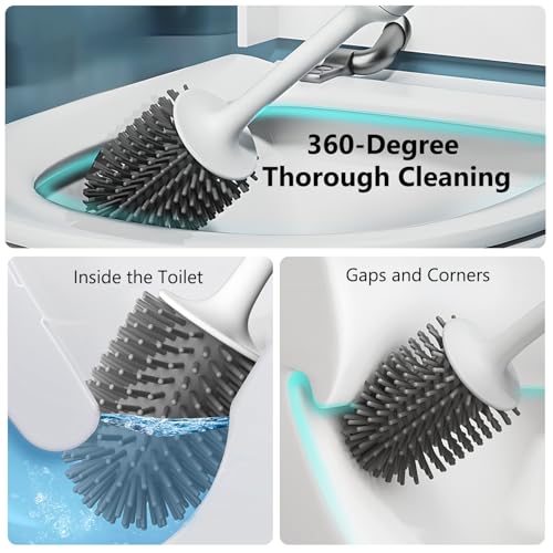 Image of Electric Toilet Brush Rechargeable 360 Spinning Wall-Mounted Toilet Brush, 2 Speed Adjustable, Flexible Silicone Brush Head, Easy for Daily Cleaning, White