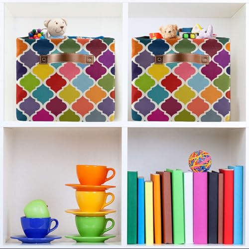 Image of Aslsiy Storage Basket Rainbowcolor Geometric Moroccan Nursery Bins Baby Canvas Box Clothes Shelf Basket Laundry Hampers 2 Pcs