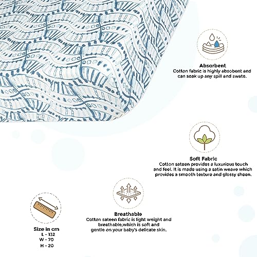 Crane Baby Soft Cotton Crib Mattress Sheet, Fitted Sheet for Cribs and Toddler Beds, Indigo Blue, 28”w x 52”h x 9”d