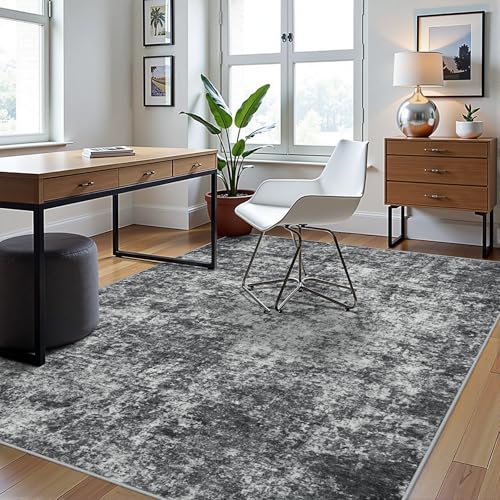 5x8 Area Rugs for Living Room Rug Washable: Abstract Rug for Dining Room Bedroom Carpet Non Slip 5 by 8 Indoor Modern Nursery Home Office Black Grey