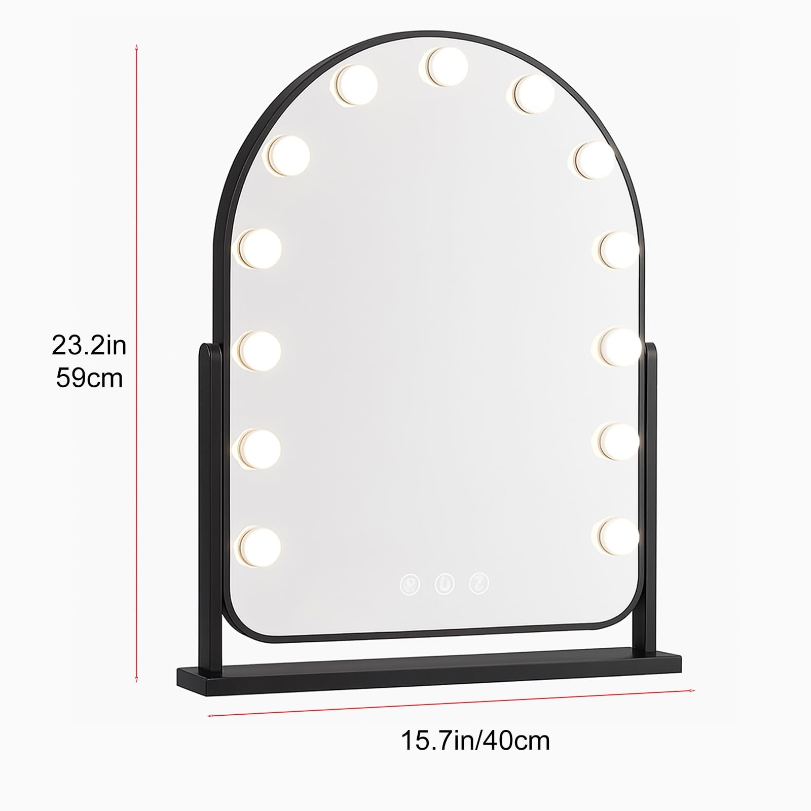 Miroir de maquillage lumineux avec variateur d'intensité 3 couleurs Noir clair Miroir mural/table Accent doré 40 x 55 cm / 15.7x21.6in – Parfait pour l'application de coiffeuse et de maquillage
