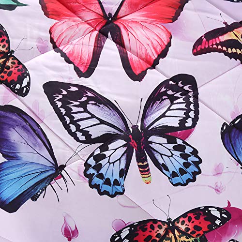 Wowelife 3D Purple Butterfly Comforter Full Upgraded Print Beautiful Butterfly Groups 5 Piece With Comforter, Flat Sheet, Fitted Sheet And 2 Pillow Cases For Kids(Full, Playing Butterfly) #TOP3