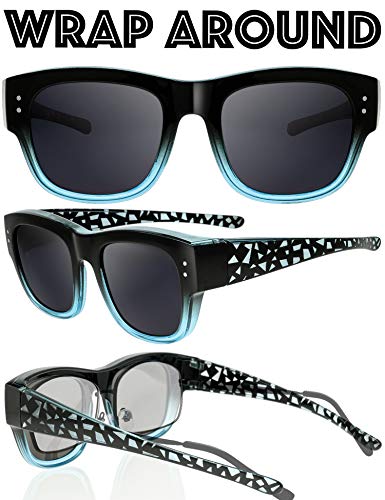 Image of The Fresh High Definition Polarized Wrap Around Shield Sunglasses for Glasses - Leather Eyeglasses Case