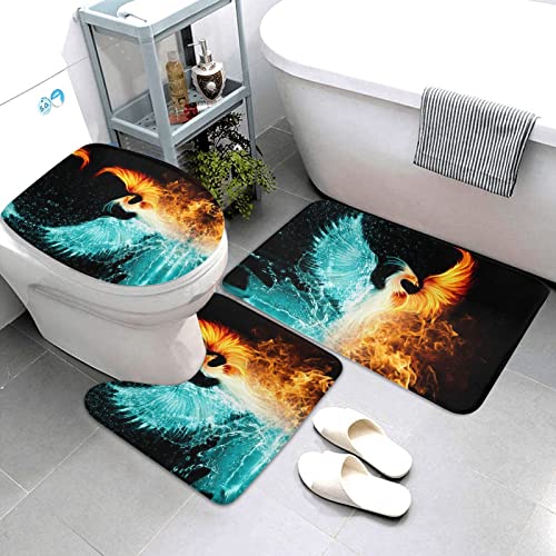 Schönes Phoenix Print Rug Mats Pads Badvorleger Badezimmerteppich Set 3 Stück + Konturteppich + Toilettendeckelbezug – Bild 4