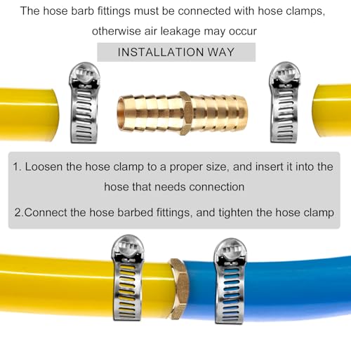 Peutier 1014348 14Pcs Brass Hose Barbed Fittings, 3/16 Inch 1/4 Inch 5/16 Inch 3/8 Inch 1/2 Inch 5/8 Inch 1/4 Inch With 26Pcs Stainless Steel Hose Clamps thumb #4
