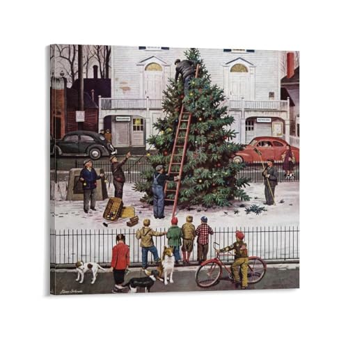 ノーマン・ロックウェル 町の広場の木 プリント クリスマス 壁飾り ポスター 印刷 キャンバス ウォール 画像 芸術 壁飾り 壁の絵 け ソファの背景12x12inch(30x30cm)
