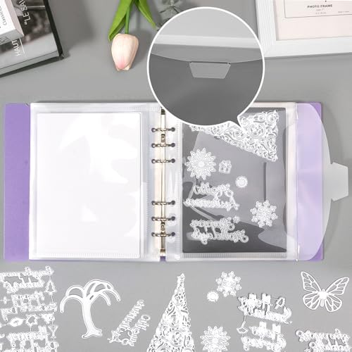 Image of UNIMEIX 12 Pcs Magnetic Sheets for Die Storage with 1 Binder Cover, 2 in 1 Storage Stamp and Die Storage Bags Die Cut Storage Supplies(0.8 mm Thickness, Purple)