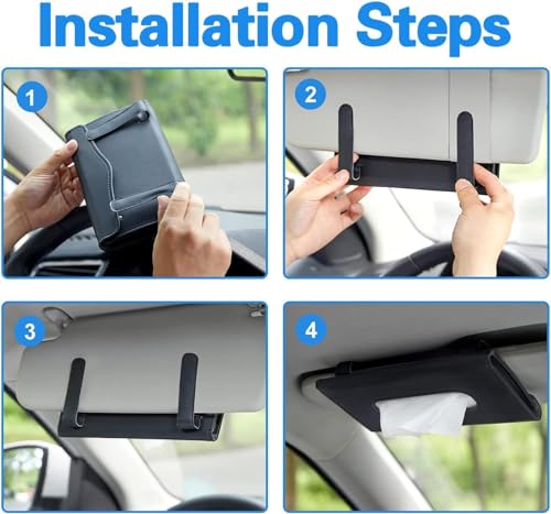 Image of RECLUSE Car Visor Tissue Holder Premium PU Leather Napkin Holder, Hanging Paper Towel Clip, Interior Storage Decoration for Universal Car Sun Visor Back Seat, Hanging Facial for Sun Visor & Backrest