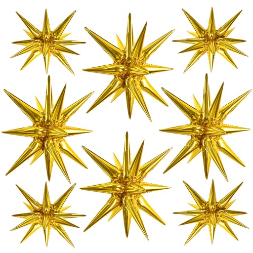 TONIFUL 8 Pcs Gold Star Foil Balloons Large Explosion Mylar Balloons for Party Backdrop Christmas New Year Birthday Wedding Baby Shower Anniversary Photo Booth Supplies