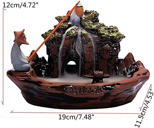 YYW Waterfall Backflow Incense Burner Home Ceramic Backflow Incense Cone Holder Burner with 10pcs Backflow Incense Cone (13 x 8.5 x 8.5 cm) (landscape)