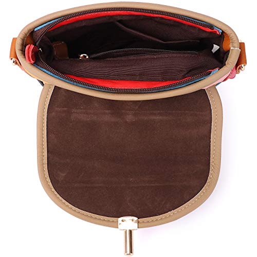 Image of Women 3D Floral Multicolor Small Crossbody Bag Genuine Leather Handbag Snake Pattern Colorful Spliced Shoulder Purse