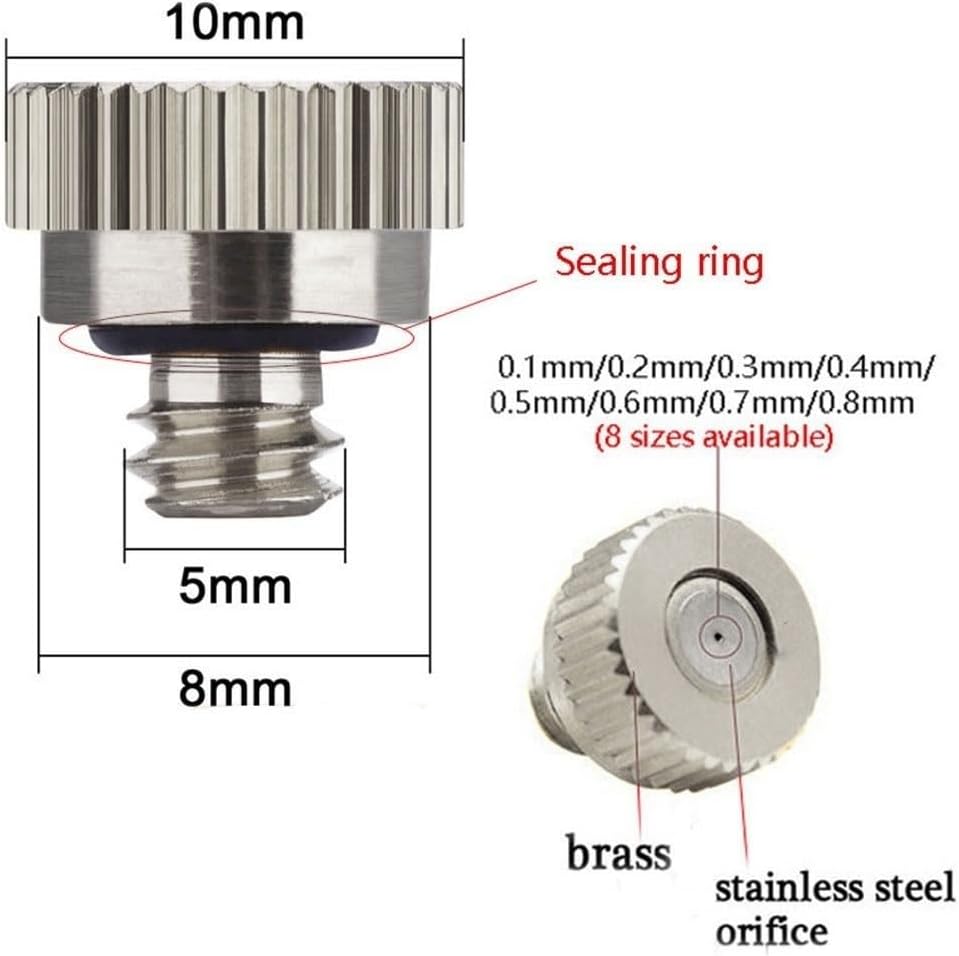 GQQGSHOP 10pack Low Pressure Misting System Nozzle with Slip-Lock Mist Tubing Tee 3/16'' Fog Nozzle Connector with Fog nozzles, Anti-drip Fogging Spray Head(0.3mm)