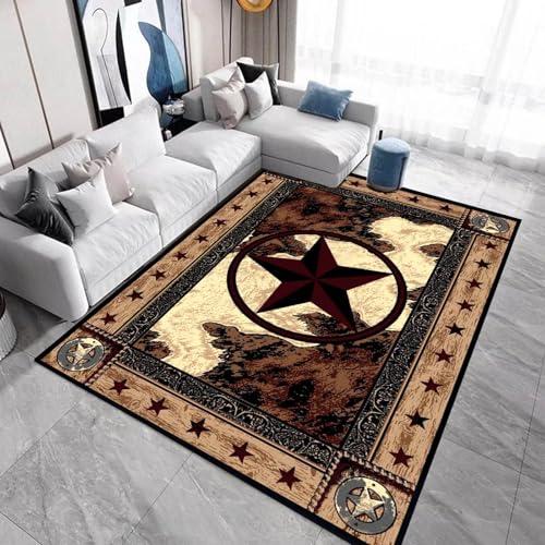 Rustic Western Texas Star Cowhide Area Rug 5'x7