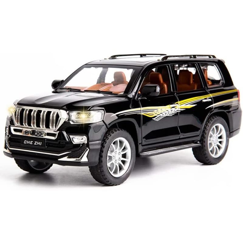 Image of New 1:24 Prado Diecast Alloy Metal Pull Back Car with Openable Doors Music Sound and Light Vehicle Toy Car for Kids Boys (Black)
