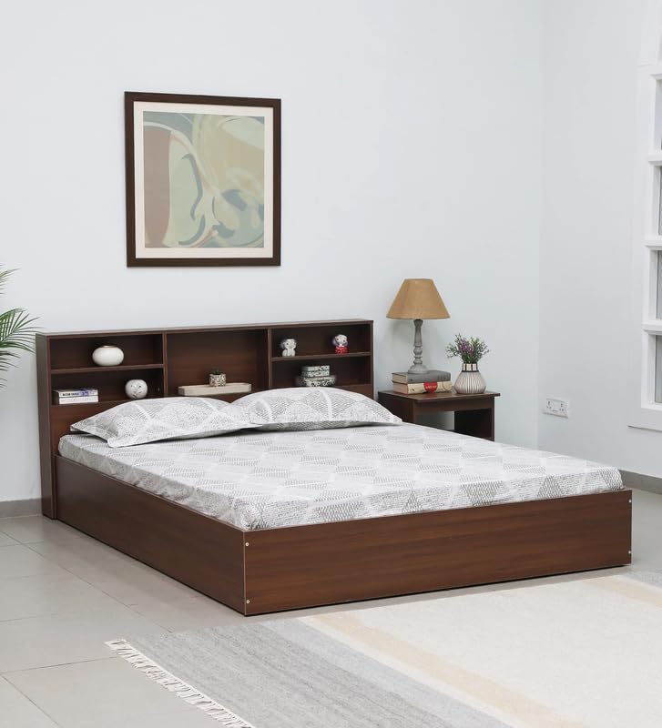 Image of Mintwud Pepperfry Engineered Wood King Size Bed Without Storage | Wooden Double Bed Cot Furniture with Upholstery Headboard Storage for Home Bedroom Living Room and Hotel