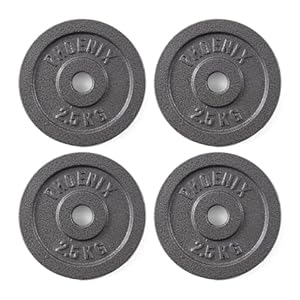 Phoenix Fitness Cast Iron Weight Plates – 1-Inch Free Weight Plate for Barbell Dumbbell Bars, Weightlifting & Strength Training at Home Gym – Singles, Pairs or Set of 4: 1.25kg, 2.5kg, 5kg, 10kg, 20kg
