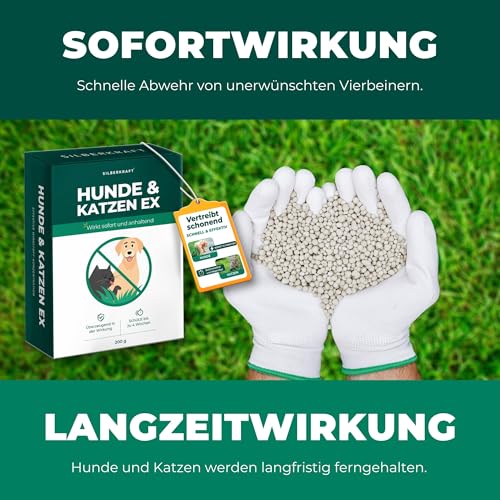 Silberkraft Hunde und Katzen EX Granulat 200g, Hund & Katze von deinem Grundstück fernhalten, Hundeabwehr & Katzenvertreiber, Alternative zu Sprays, Gittern oder Ultraschallgeräten