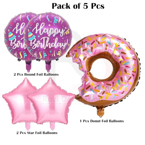 Image of Rozi Decoration Donut & Ice Cream Theme Foil Balloons - 5 Pcs Set (Pink) - Kids Unisex - Birthday Decorations