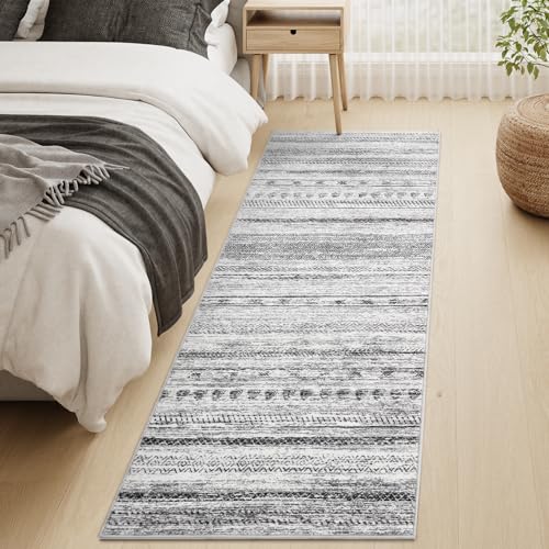2x8 Runner Rug Machine Washable Non Slip Area Rug Distressed Neutral Moroccan Boho Rug Ultra Soft Floor Runners for Hallways for Entryway Laundry Room Kitchen, Black