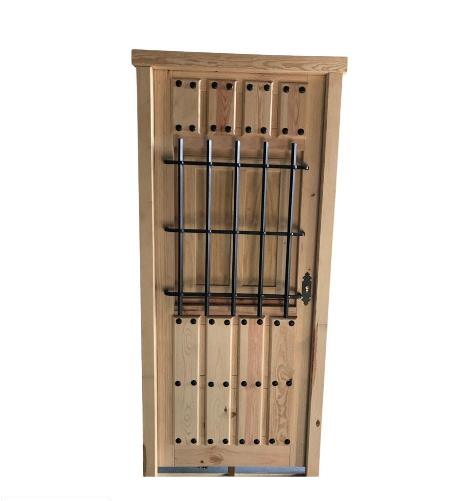 PUERTA RÚSTICA DE MADERA CON REJA GRANDE (Apertura Izquierdas)