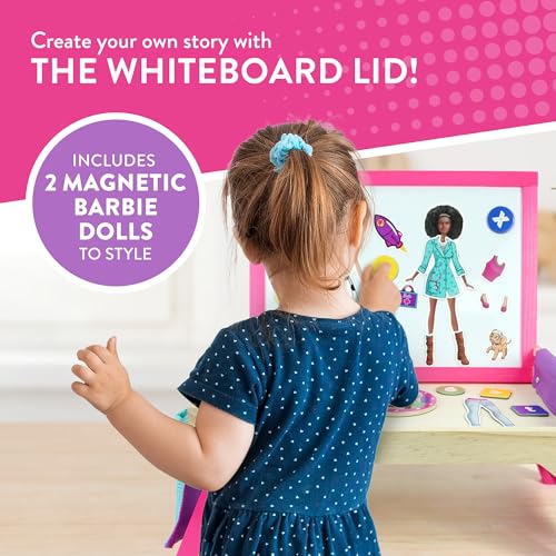 Barbie Magnetic Wooden Creation Station, Kids Play Board with Whiteboard, Magnetic Letters, Numbers, Dress-Up Outfits - Image 3