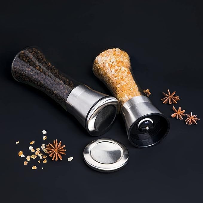 Image of Premium Pepper Grinder & Salt Shaker for Professional Chefs - Adjustable Coarseness Spice Mill with Brushed Stainless Steel and Ceramic Blades (1 PCS)