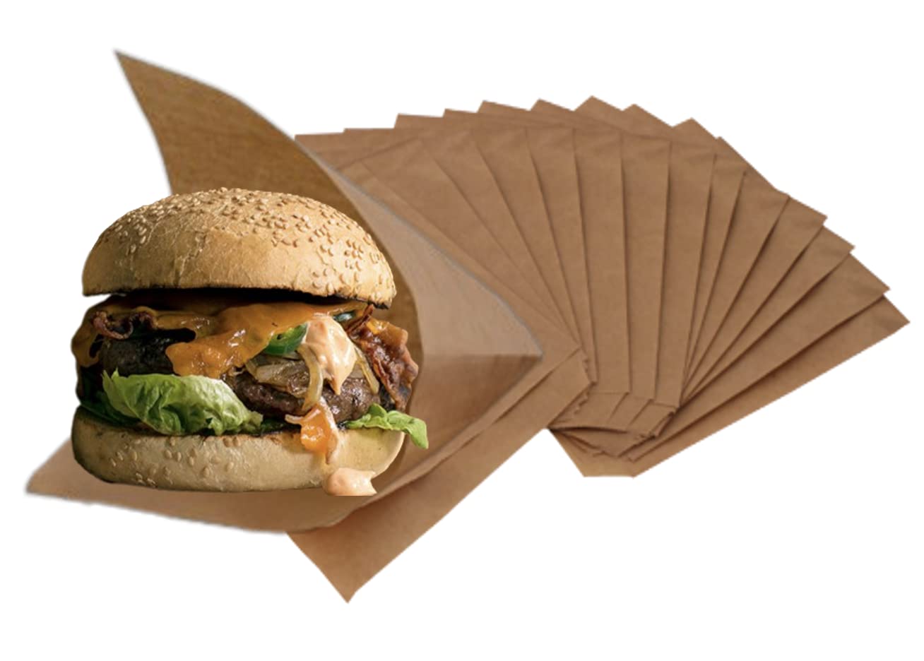 Sacchetti in Carta Kraft Antigrasso 250 Pezzi 15x15 cm per Hamburger Kebab Panini