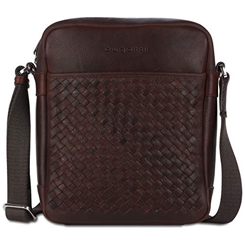 Bugatti Woven Sacoche Homme Bandouliere Cuir, Pochette Tablette 10 Pouces, Sacs à Main Cuir Veritable, Petit - Marron foncé