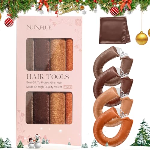 NUNFLUE Heatless Hair Curlers Set- 4Pcs Soft Hair Curlers to Sleep In, No Damage Velvet Curling Rods with Silk Scarf, No Heat Overnight Curls - For All Hair Types