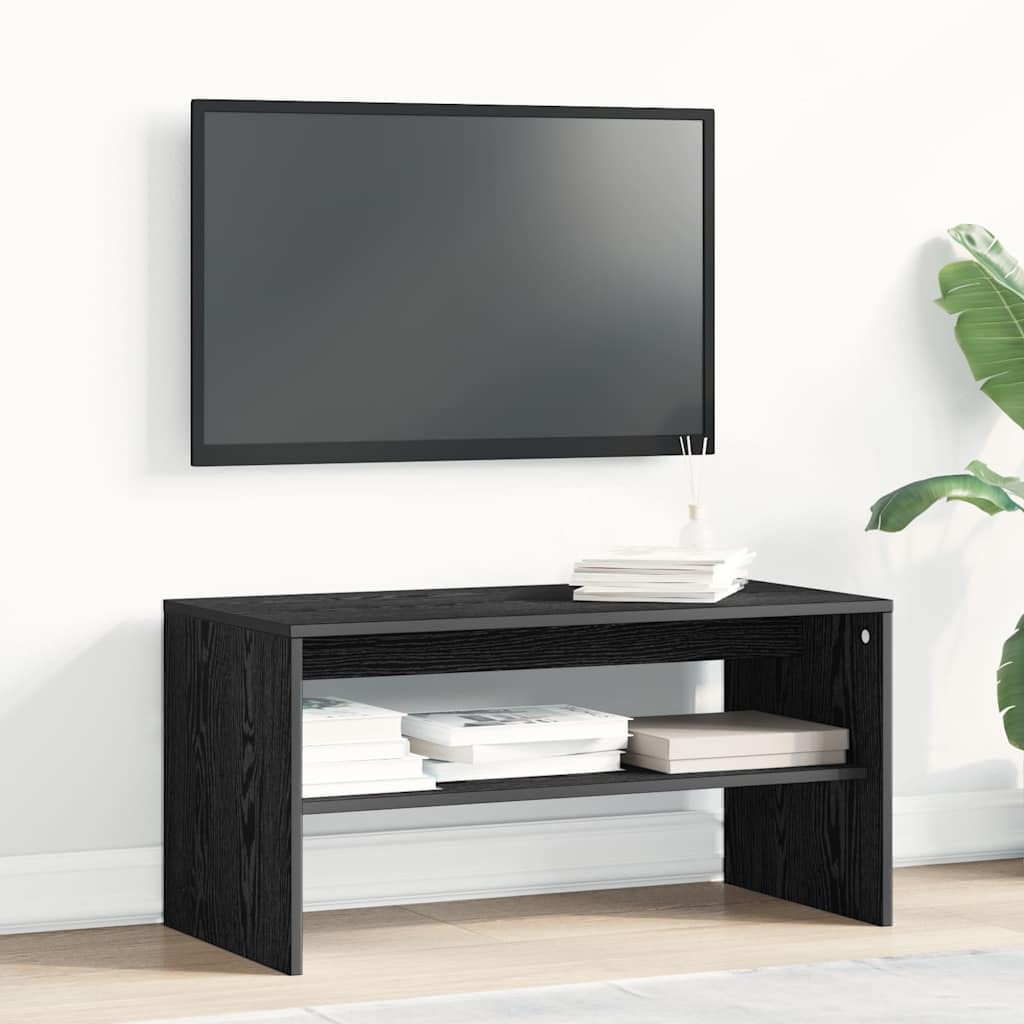 TV Schrank Schwarz Eiche 80x40x40 cm aus Leimholz, 2-funktionsfähig als Couchtisch, mit Ablagefach für Zeitschriften und Mediengeräte, leicht zu reinigen.