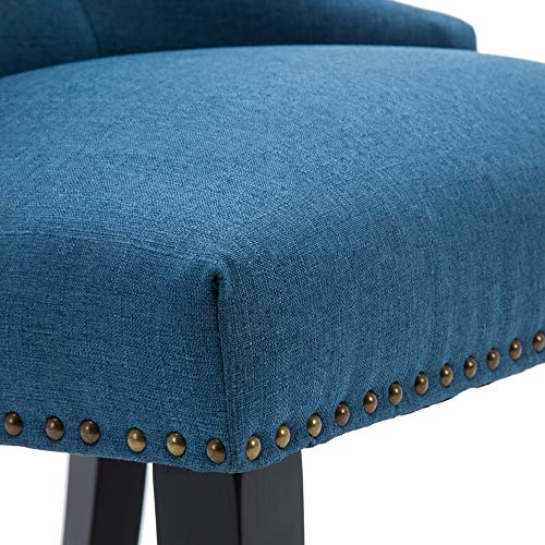 Lssbought Set Of 2 Fabric Dining Chairs Leisure Padded Chairs With Black Solid Wooden Legs,Nailed Trim,Blue #TOP6