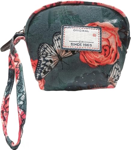 Printed Nylon Wristlet Coin Purse Small Zipper Pouch for Makeup Accessories Daily Essentials Compact Change Wallet with Strap for Women (Style 1)