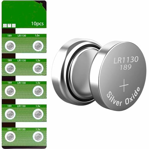 Pilas de Boton oxido Plata, Pilas de boton, Pilas LR1130 AG10 1131 189, Pilas LR54, Voltaje de la Pila: 1,5 V, Capacidad de batería: 80 mAh, Pilas larga duracción, Pack de 10 unidades