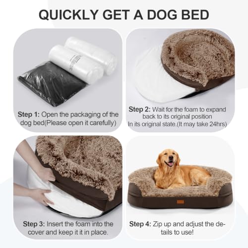 Image of Fluffy Calming Jumbo Orthopedic Dog Beds for Extra Large Dogs, Supportive Dog Sofa Bed with 3.7 inch 28D Egg-Crate Foam, Removable Washable Plush Cover, Waterproof Lining, 48'',Brown