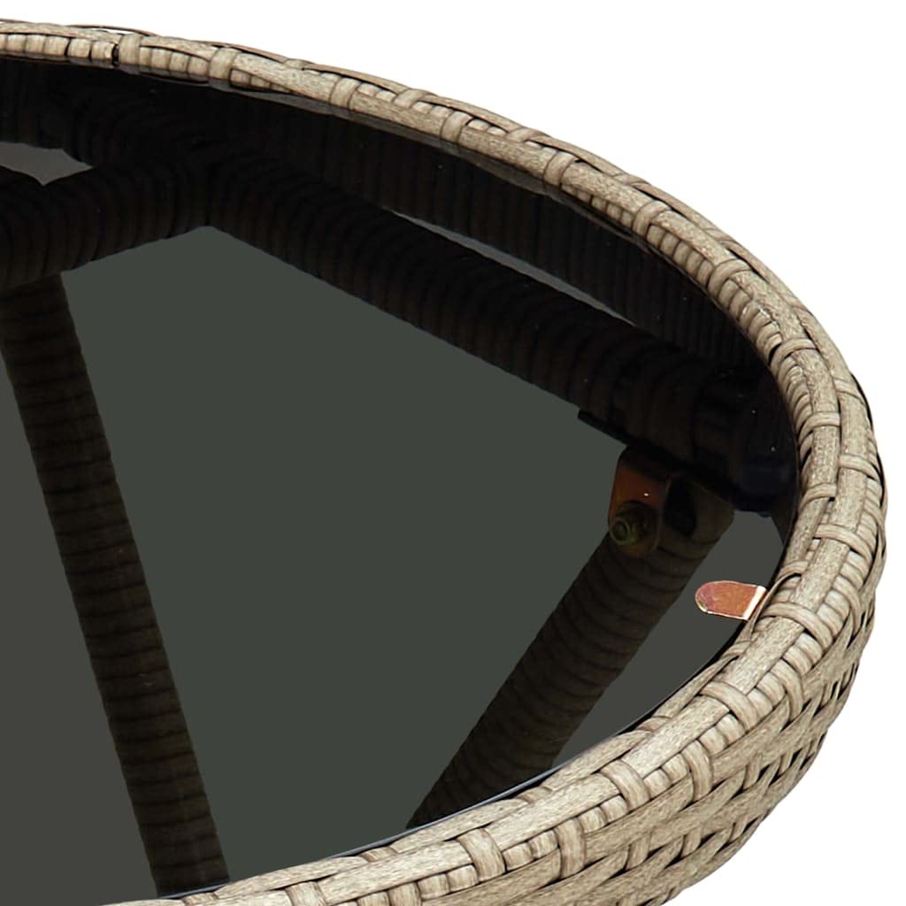 Mesa auxiliar beige de 60 cm de polirratán con cristal templado, resistente a la intemperie, plegable, ideal para terraza, balcón y uso al aire libre