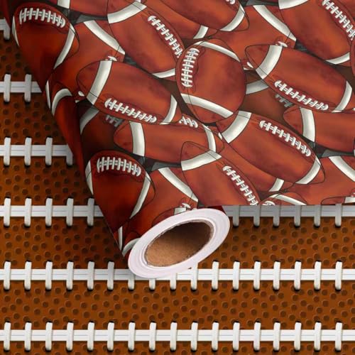 Dtiafu Reversible Rugby Wrapping Paper Roll for Dad Boys Kids - Classic Football Design Gift Wrap for Birthday Holiday Game Lovers Super Bowl(Total 28.5sq.ft)