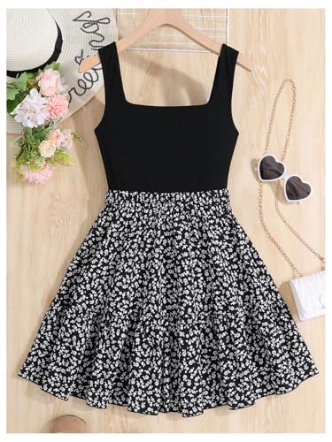 SOLY HUX Girl's Floral Print Dress Square Neck Sleeveless A Line Flowy Summer Short Dresses2
