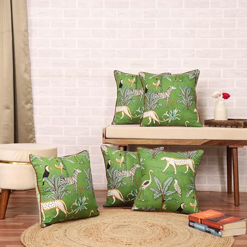 Image of Cotton Decorative Cushion Pillow Covers 16x16 inch Pack of 5 Forest Theme Throw Pillow Covers 16 /16 Set of 5 for Bedroom Decor