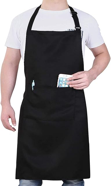 Kitchen Apron Waterproof Adjustable Bib Chef Aprons with 2 Pockets Unisex Women Men Aprons Perfect for Home Kitchen, Baking, Gardening, Restaurant, Coffee house BBQ - Black